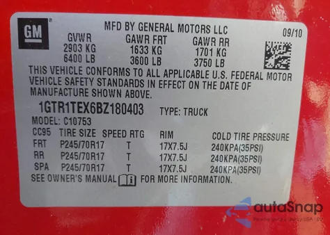 2011 GMC Sierra 1500 Work Truck из США, поврежденный, VIN 1GTR1TEX6BZ180403